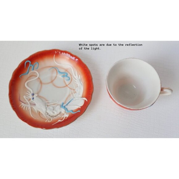 Vintage Moriage Dragon Ware Teapot Sugar Bowl Creamer 6 Demi Tasse Cups & Saucer - Picture 4 of 10